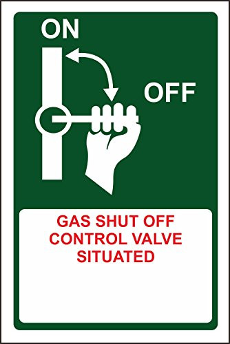 INDIGOS UG - Sticker - Safety - Warning - Set of 5 Pack - Gas Shut Off Control Valve SITUATED - Printed Sticker 15x10cm - Decal for Office Company School Hotel