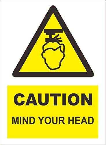 INDIGOS UG - Sticker - Safety - Warning - Set of 5 Pack - Caution Mind Your Head Safety Sign 20x15cm - Decal for Office Company School Hotel