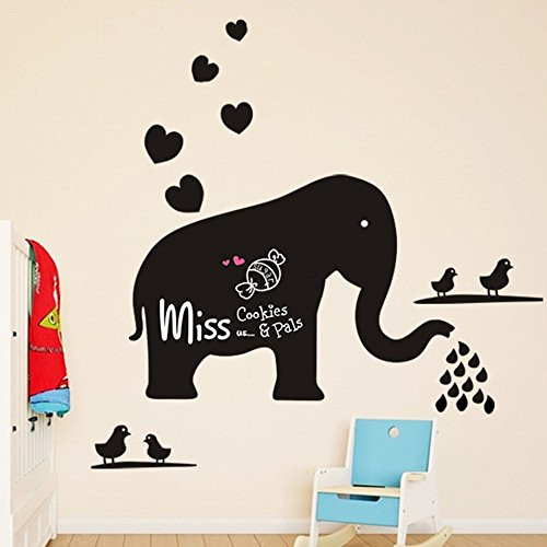 Winhappyhome Cute Elephant Chalkboard Stickers Removable Wall Art Sticker for Kids Bedroom Living Room Office Background Mural Decor Decals