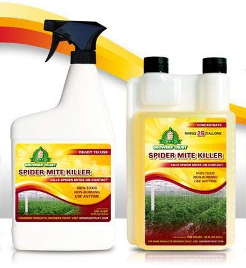 Growers Trust Spider Mite Killer Non-toxic, Biodegradable - Natural Pesticide-Organic Ingredients- Earth Friendly Pest Control-Solution makes 32 oz Ready to use Foliar Spray JUST ADD WATER