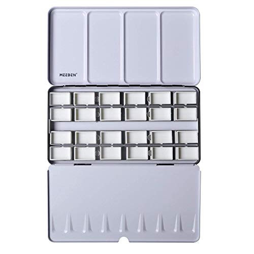 MEEDEN Empty Watercolor Tins Palette Paint Case with 24 Pcs Full Pans