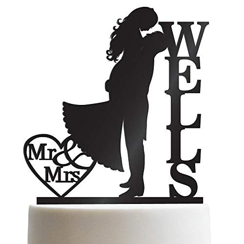 Groom  and  Bride Kissing Each Other Customized Wedding Cake Topper Personalized Cake Topper Wedding Favor Last Name To Be  Solid Color Cake Toppers