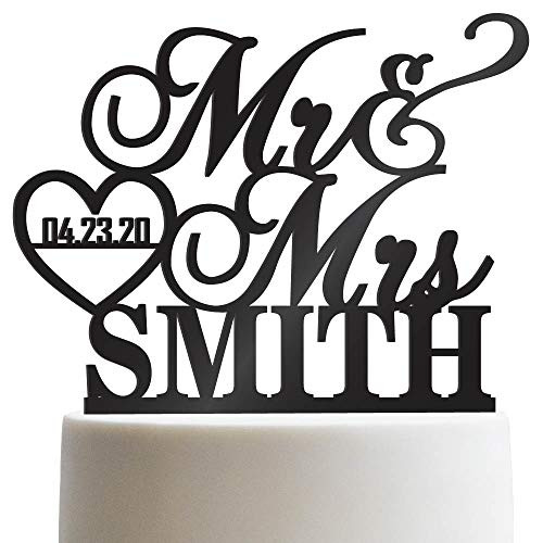 Personalized Wedding Cake Topper Mr Mrs Heart Customized Wedding Date And Last Name To Be Bride  and  Groom  Solid Color Cake Toppers