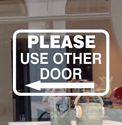 JBY Graphics Please USE Other Door Window Sign Decal Vinyl Sticker Left OR Right Arrow Office Business Entrance Sign White, 12inch  W X 8.25inch  H
