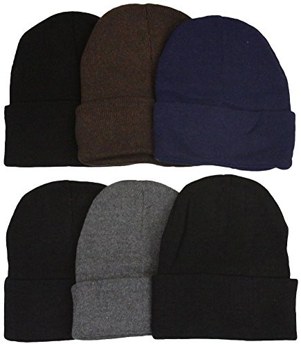 ToBeInStyle Mens Pack of 6 Double Layered Winter Warm Basic Beanies - Assorted Colors