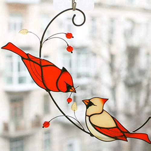 Pair of Cardinal Bird Stained Glass Ornament, Red Cardinal Bird Ornament Window Hanging Suncatcher Ornament Decoration, Home and Car Decoration Memorial Gifts 2 Pair of Cardinal Bird Stained Glass Ornament, Red Cardinal Bird Ornament Window Hanging Suncatcher Ornament Decoration, Home and Car Decoration Memorial Gifts 2