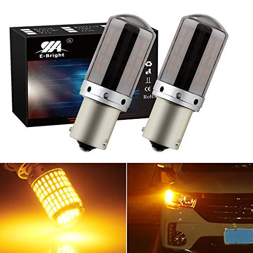 EverBright Silver Chrome 1156 Led Bulb, No Hyper Flash BA15S P21W 1141 7506 Bulb for Front Rear Turn Signal Bulb, Canbus Error Free Led Turn Signal Light Amber Yellow 3014 Chipset 144SMD Pack of 2