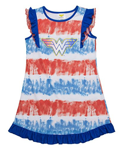 DC Comics Girls' Big Wonder Woman Logo Short Sleeve Pajama Dress, BLURED, 4/5