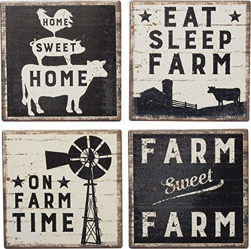 Primitives by Kathy 39412 Absorbent Stone Coasters Set of 4 Sweet Farm