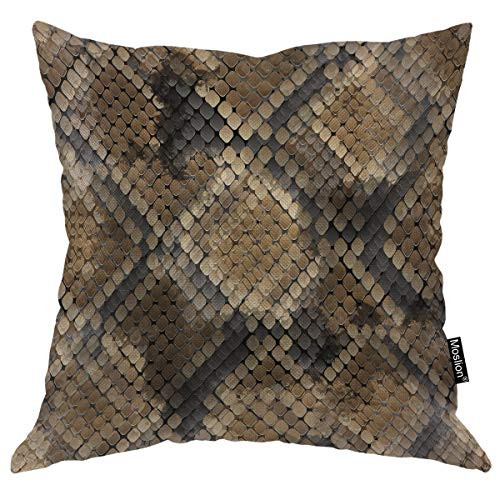 Moslion Geometric Throw Pillow Covers Brown Snake Skin Animal Print Wood Pattern Pillow Cases Decorative Square Cushion Canvas Cotton Linen for Couch Chair Bedroom