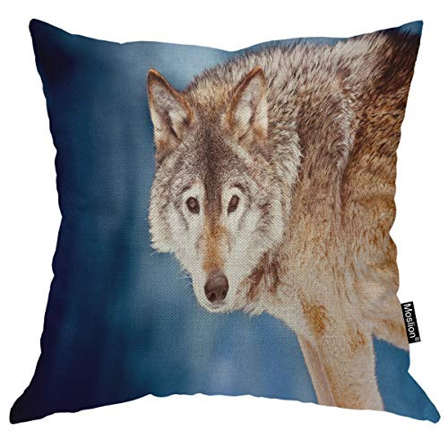 Moslion Wolf Throw Pillow Covers Wild Animal Wolves Brown Fur Wildlife Pillow Cases Decorative Square Cushion Canvas Cotton Linen for Couch Chair Bedroom