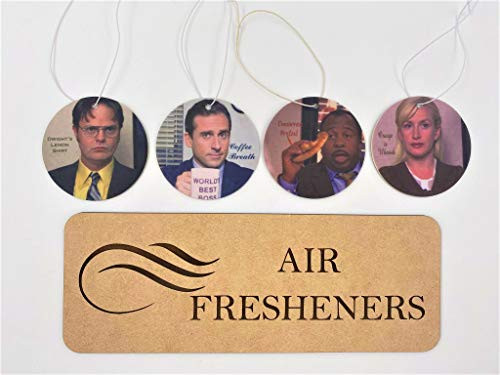 PhoenixAppeal The Office Air Fresheners  Set of 4 Air Fresheners - Michael Scott - Dwight Schrute - Angela - Stanley - The Office Gifts - Dunder Mifflin