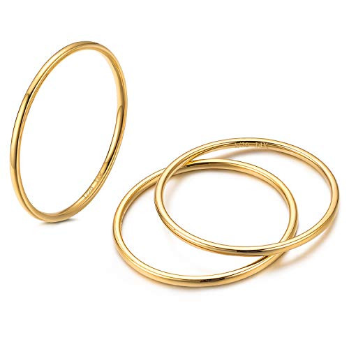 3Pcs 1mm 14K Gold Filled Rings Stacking Rings for Women Stackable Thin Band Knuckle Finger Stacking Plain Ring Comfort Fit Size 6