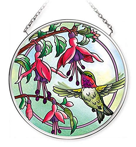 Amia Ruby Hummingbird Dance Glass Circle Suncatcher