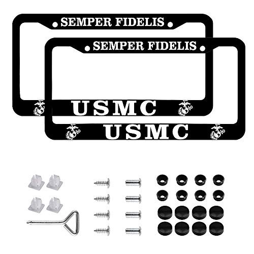 Car License Holder for USMC License Plate Frames  Black Aluminum  12.5 x 6.5 US Marine Corps Veteran License Plate Holder
