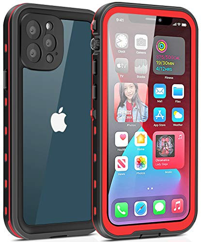 Ezanmull Compatible with iPhone 12 Pro Max Case Waterproof, with Built in Screen Protector IP68 Waterproof Full Body Heavy Duty Shockproof Case for iPhone 12 Pro Max 6.7 inch Clear/Red