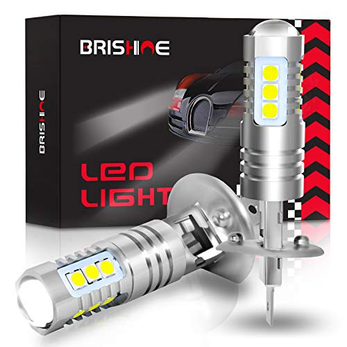 BRISHINE H1 LED Fog Light Bulbs 6000K Xenon White, Extremely Bright 3030 Chips H1 LED Bulbs with Projector for Car Fog Lights, Daytime Running Lights DRLPack of 2