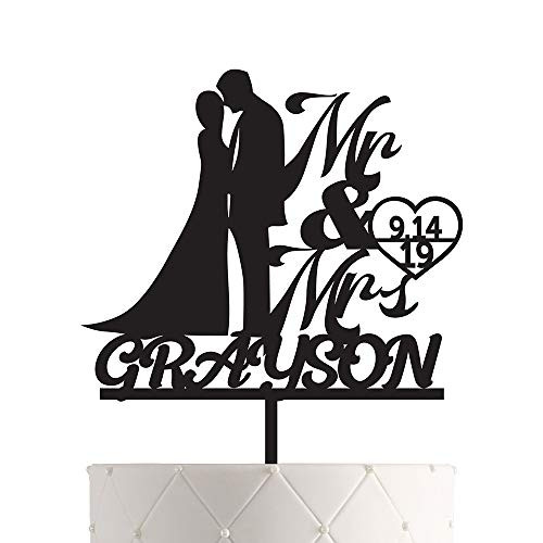 Personalized Wedding Cake Topper With Customized Bride and Groom Last Name or Marriage Date for Mr Mrs