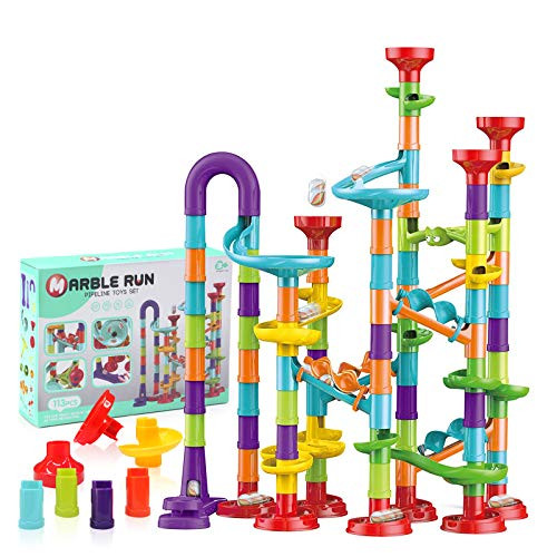 SWIND Marble Run Set, 113pcs Construction Building Blocks Toys Race Tracks  and  Marble Maze Toys 30 Glass Marbles Great Creative STEM Learning Toy for Girls and Boys