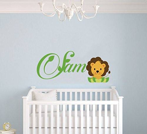 Personalized Name Lion Nursery - Baby Girl Boy Decoration - Mural Wall Decal Sticker For Home Interior Decoration Car Laptop M381 Wide 26inch  x 11inch  Height