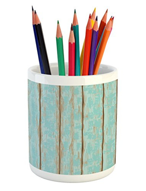 Lunarable Wood Print Pencil Pen Holder, Old Fashioned Weathered Rustic Planks Summer Cottage Beach Coastal Theme, Printed Ceramic Pencil Pen Holder for Desk Office Accessory, Pale Blue Tan Lunarable Wood Print Pencil Pen Holder, Old Fashioned Weathered Rustic Planks Summer Cottage Beach Coastal Theme, Printed Ceramic Pencil Pen Holder for Desk Office Accessory, Pale Blue Tan