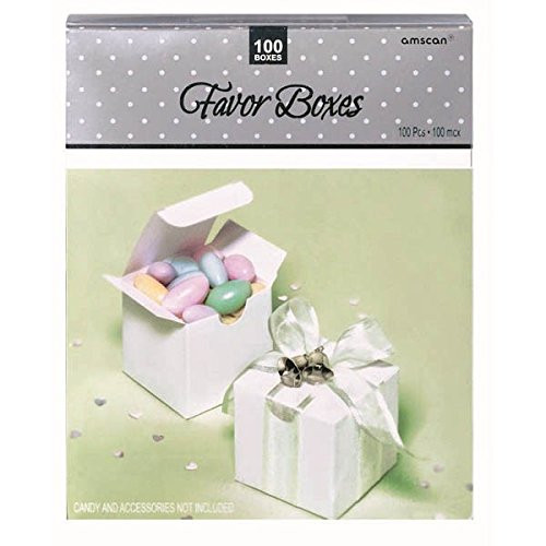 Amscan Classic Mega Pack Favor Boxes Wedding Party Supply, 100 Pieces, Made from Paper, White Wedding, 2 1/4" L x 2 1/4" W by