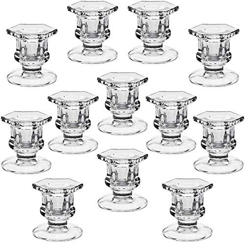 YiSeyruo Candle Holder for Taper Candles Clear Glass Candle Holders for 7/8inch  Taper Candle Decorative Candle Stand for Table Wedding  and  Festival  Set of 12 Candlestick Holders