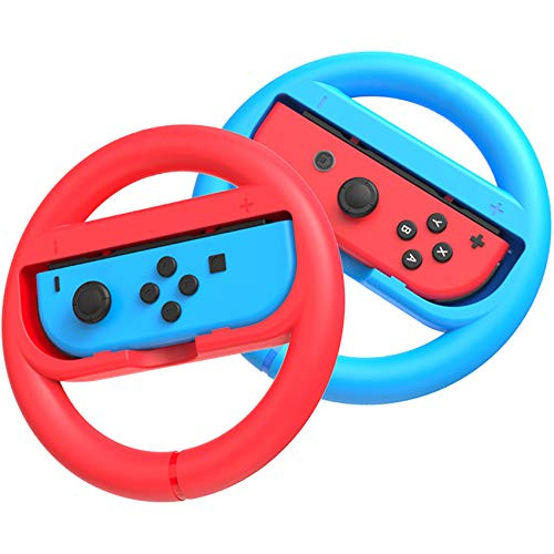 Nintendo Switch Steering Wheel  and  Racing Game Grip-Suitable for Switch Mario Kart, Switch Joy-Con Steering Wheels 2 Pack controller accessoriesBlue and RedAdult Version