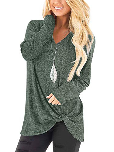 Yidarton Women's V Neck T Shirts Comfy Casual Twist Knot Tunics Tops BlousesGR,L