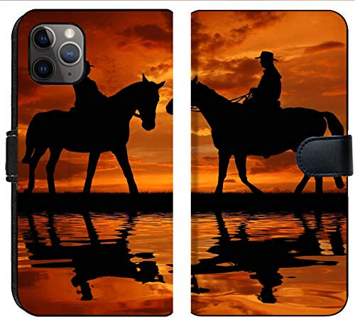 MSD Premium Designed iPhone 11 Pro Flip Fabric Wallet Case Image ID 13187181 Silhouette Cowboys with Horses in The Sunset