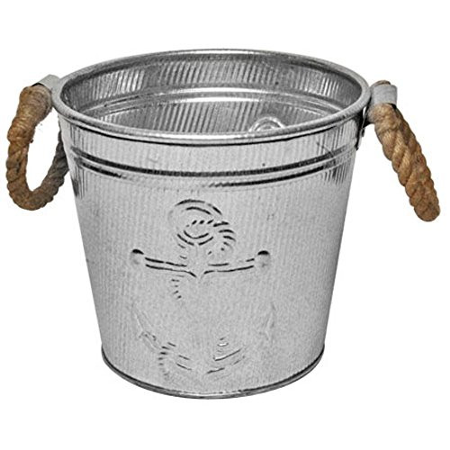 Galvanized Metal Ice Bucket for Drinks or Planter Pail with Rope Handles