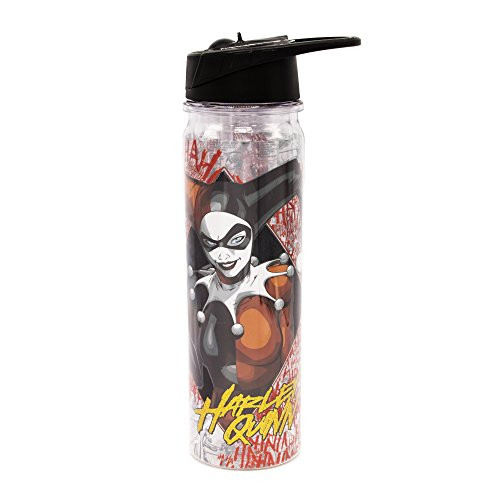 Silver Buffalo HQ11058L Harley Quinn in Diamond Glitter Double Walled Tritan Water Bottle, 18-oz