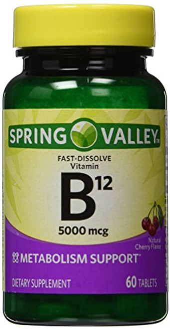 Spring Valley - Vitamin B-12 5000 mcg, Sublingual, Cherry Flavor, 60 Microlozenges Spring Valley - Vitamin B-12 5000 mcg, Sublingual, Cherry Flavor, 60 Microlozenges