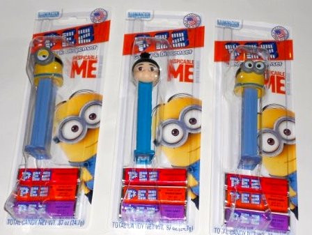 Despicable Me' Stuart  and  Dave  and  Agnes Pez Dispensers in Blister Card Packages with 3 Rolls of Candy Per Pack Set of 3