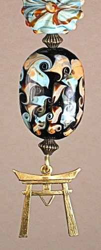 Asian Chinese Symbol and Unique Lampwork Glass Light / Ceiling Fan Pull