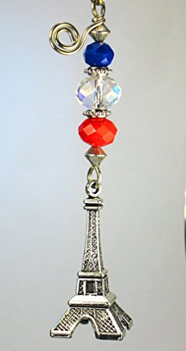 City of Light Paris France French Eiffel Tower in Red, Clear, Blue Faceted Glass Ceiling Fan Pull Chain - Lamp/Light Pull