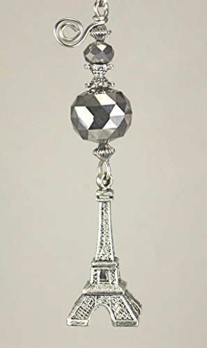 French Paris Silver Eiffel Tower Ceiling Fan Pull Chain Ornament with Faceted Silvery Glass