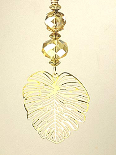 Golden Openwork Filigree Leaf with Faceted Glass Ceiling Fan Pull