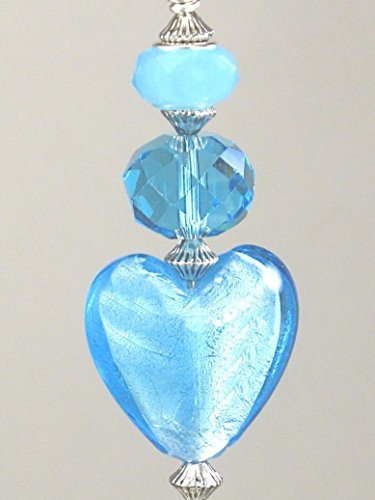 Turquoise Blue Glass Heart with Silvery Accents Ceiling Fan Pull Chain