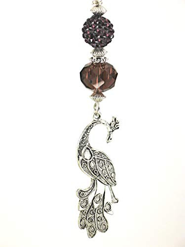 Purple Rhinestone and Faceted Glass with Silvery Metal Peacock Ceiling Fan Pull Chain