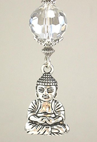 Silvery Happy Buddha Head  and  Crystal Clear Faceted Glass Ceiling Fan Pull Chain