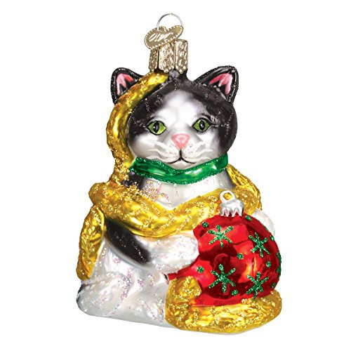 Old World Christmas Glass Blown Ornament with S-Hook and Gift Box, Cat Collection (Holiday Kitten)