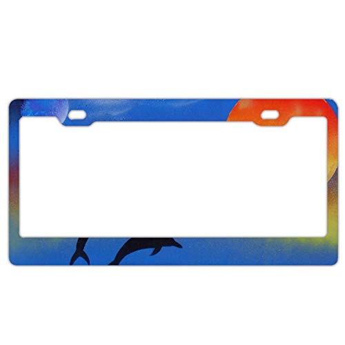 JUCHen Dolphins Sunset License Plate Frame Car License Plate Covers Auto Tag Holder 6x12 inches