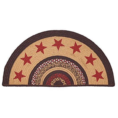 VHC Brands Classic Country Primitive Flooring - Landon Tan Stenciled Stars Half Circle Jute Rug VHC Brands Classic Country Primitive Flooring - Landon Tan Stenciled Stars Half Circle Jute Rug