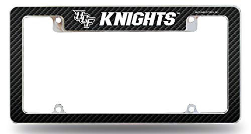 Rico Industries, Inc. Central Florida Knights UCF Metal License Plate Frame EZ View Carbon Fiber Design All Over Style Heavy Gauge Chrome Tag Cover University of