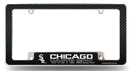 Rico Industries, Inc. White Sox Chrome License Plate Frame Metal Tag Cover EZ View Carbon Fiber Design All Over Style Heavy Gauge Baseball