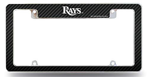 Rico Industries, Inc. Rays Metal License Plate Frame EZ View Carbon Fiber Design All Over Style Heavy Gauge Chrome Tag Cover Baseball