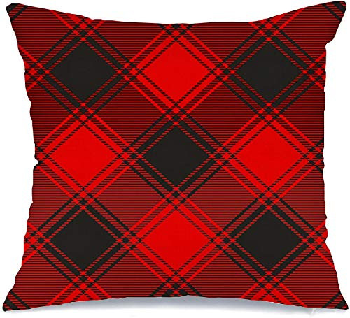 Staroatl Decorative Linen Throw Pillow Cover Case Blanket Buffalo Plaid Pattern Texture Beauty Scottish Fashion Checker Flannel Mens Textures Red Square Cushion Pillowcase for Couch Bed 20 x 20 Inch