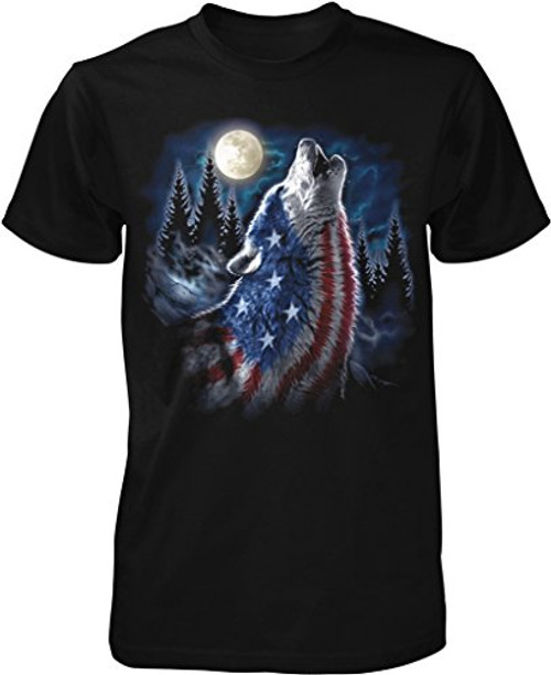 NOFO Clothing Co American Flag Wolf, Flag Pattern Wolf Men's T-Shirt, L Black NOFO Clothing Co American Flag Wolf, Flag Pattern Wolf Men's T-Shirt, L Black