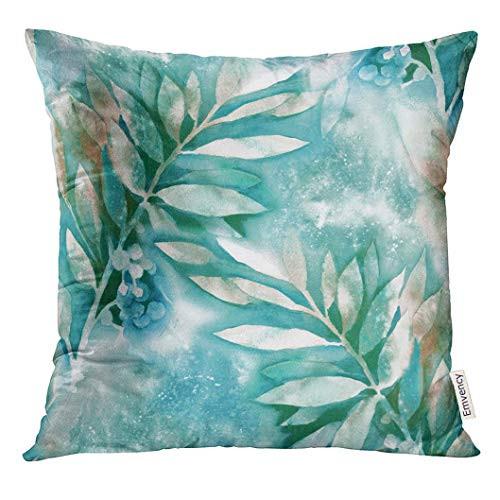 antoipyns Throw Pillow Cover-Blue Autumn Watercolor Leaves Brown Turquoise Decorative Pillow Case Home Decor Square ?18x18 Inches? Pillowcase
